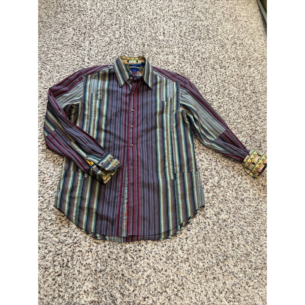 Robert Graham Men Stripped Print Shirt Multicolor Sz M Cotton Regular Fit